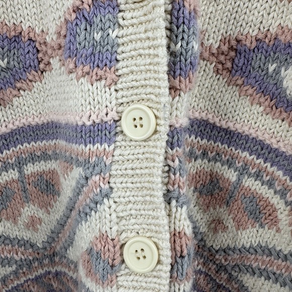 Vtg Marsh Landing Hand Knit Cardigan M Pastel Aztec 80s Ramie Cotton Sweater - Picture 13 of 16